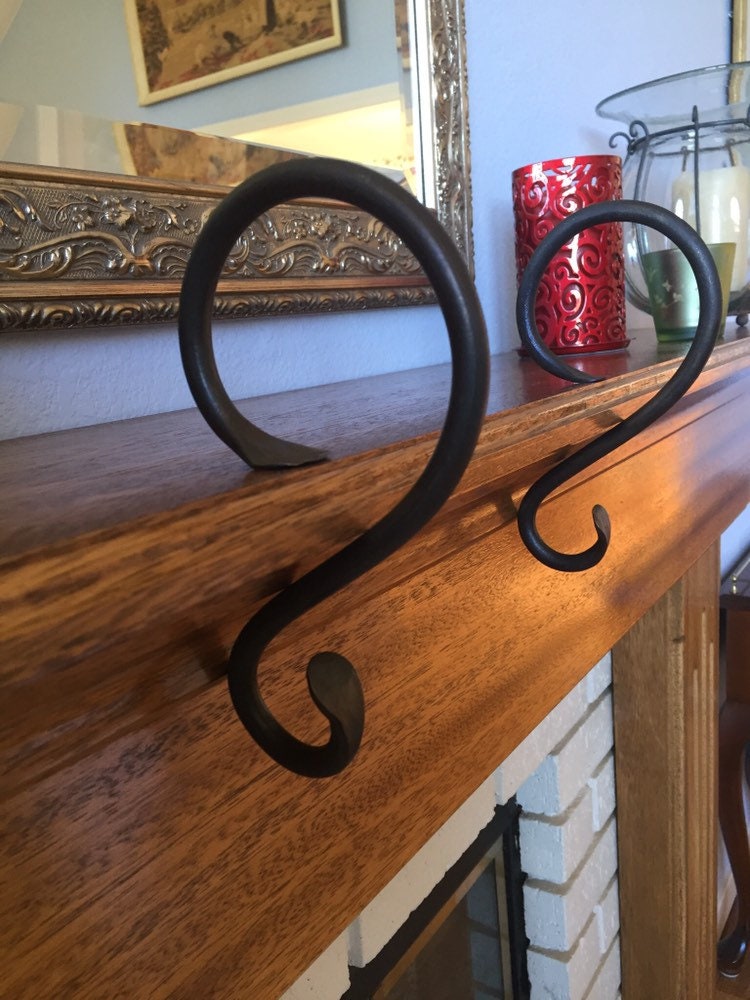Christmas Family Stocking Holder Set - 8" and 12" - Stocking Hanger, Rustic, Black Iron Mantel Hanger, Farmhouse, Steel - Handmade In USA