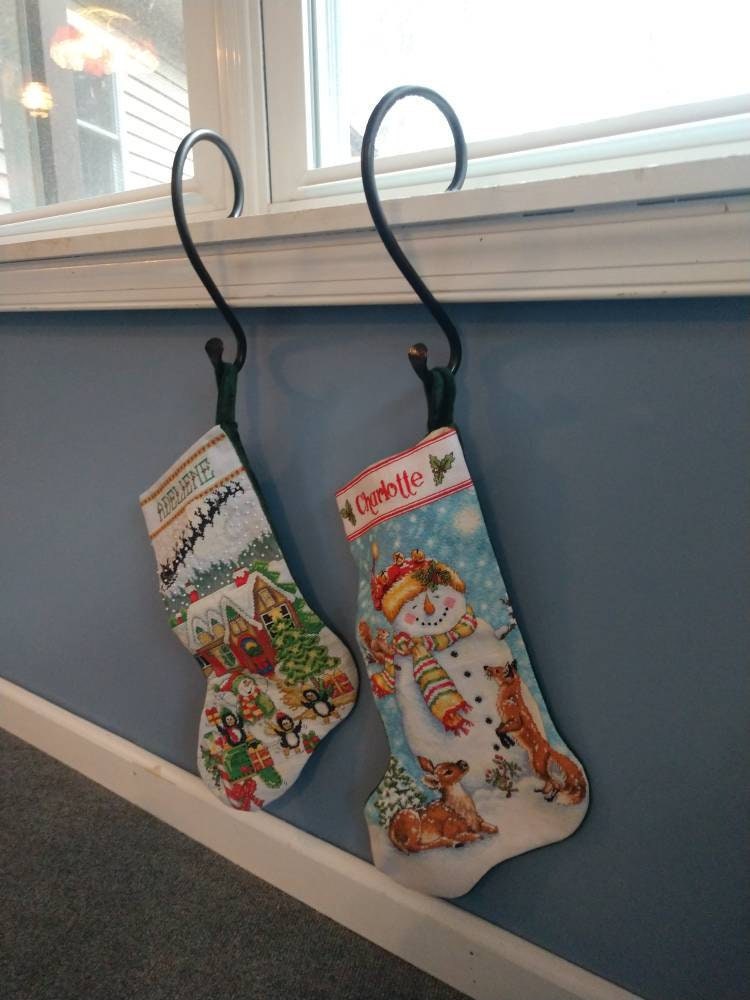 Christmas Family Stocking Holder Set - 8" and 12" - Stocking Hanger, Rustic, Black Iron Mantel Hanger, Farmhouse, Steel - Handmade In USA