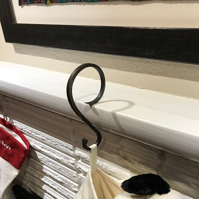 Christmas Family Stocking Holder Set - 8" and 12" - Stocking Hanger, Rustic, Black Iron Mantel Hanger, Farmhouse, Steel - Handmade In USA