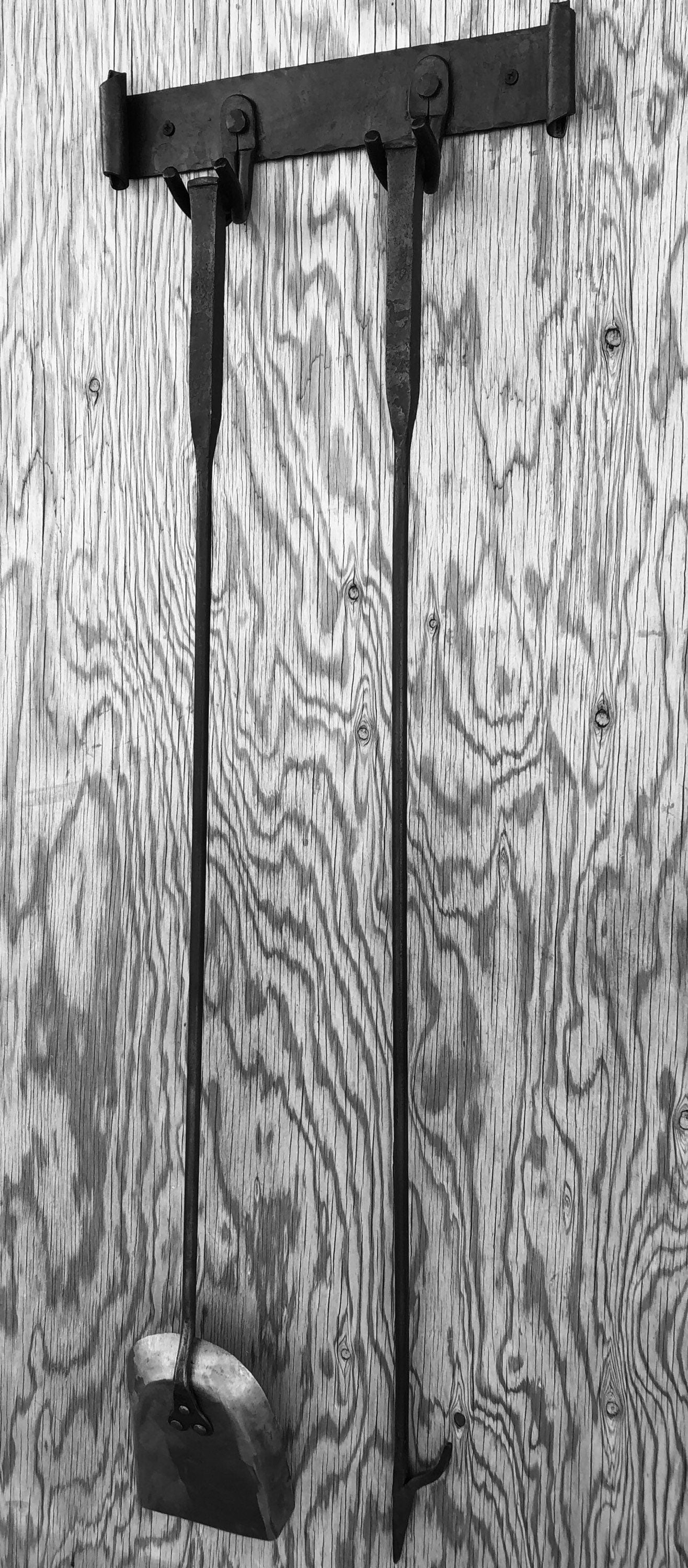 Fireplace Tool Set Shovel, Poker, Rack Iron - Wall Mounted - 3 Piece - Rack, Shovel and Poker - Handmade In USA