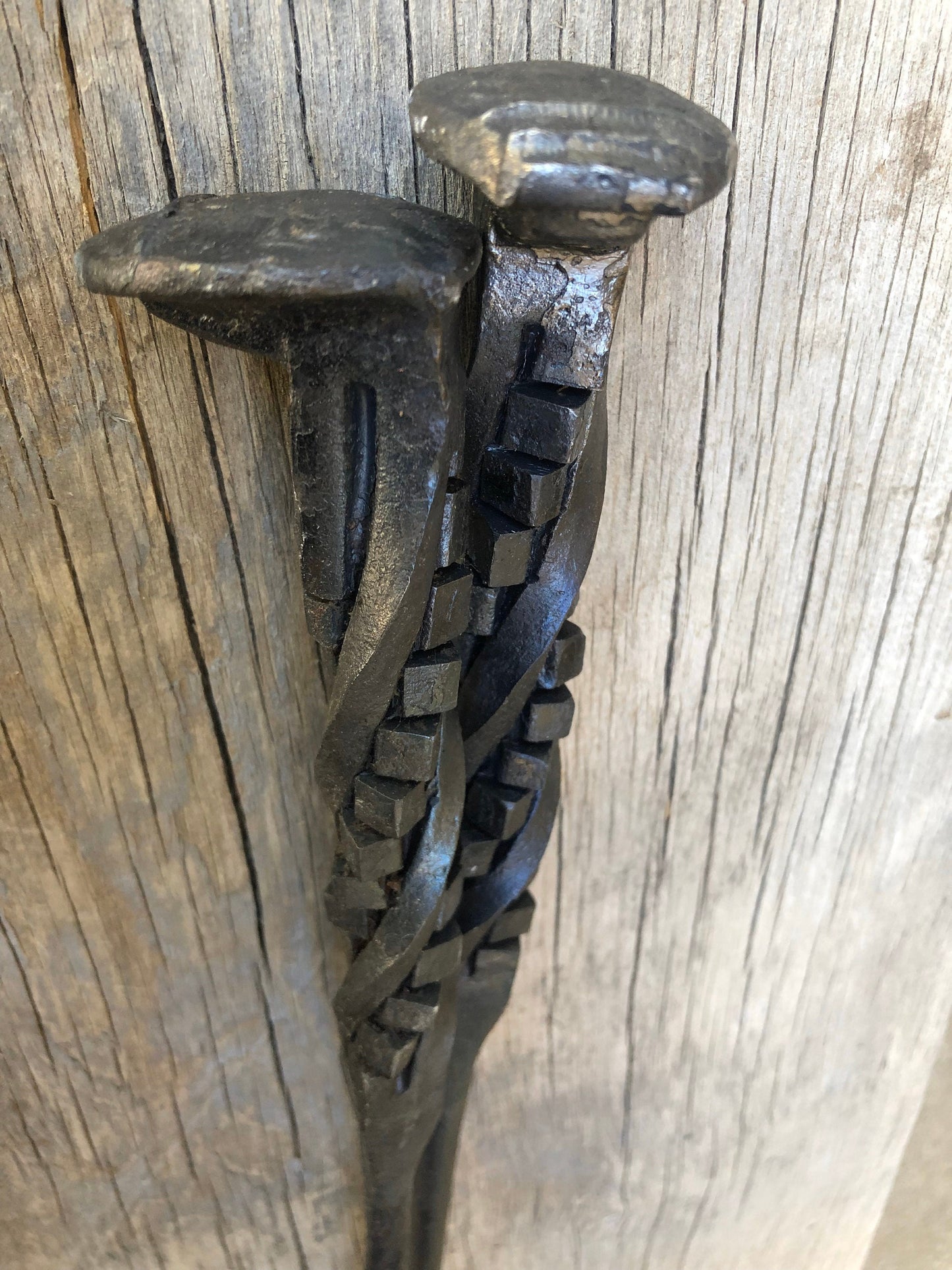 Fire Poker Hand Forged Iron Fire Pit Tool - Blacksmith -Railroad Spike Handle - Bonfire - Handmade In USA