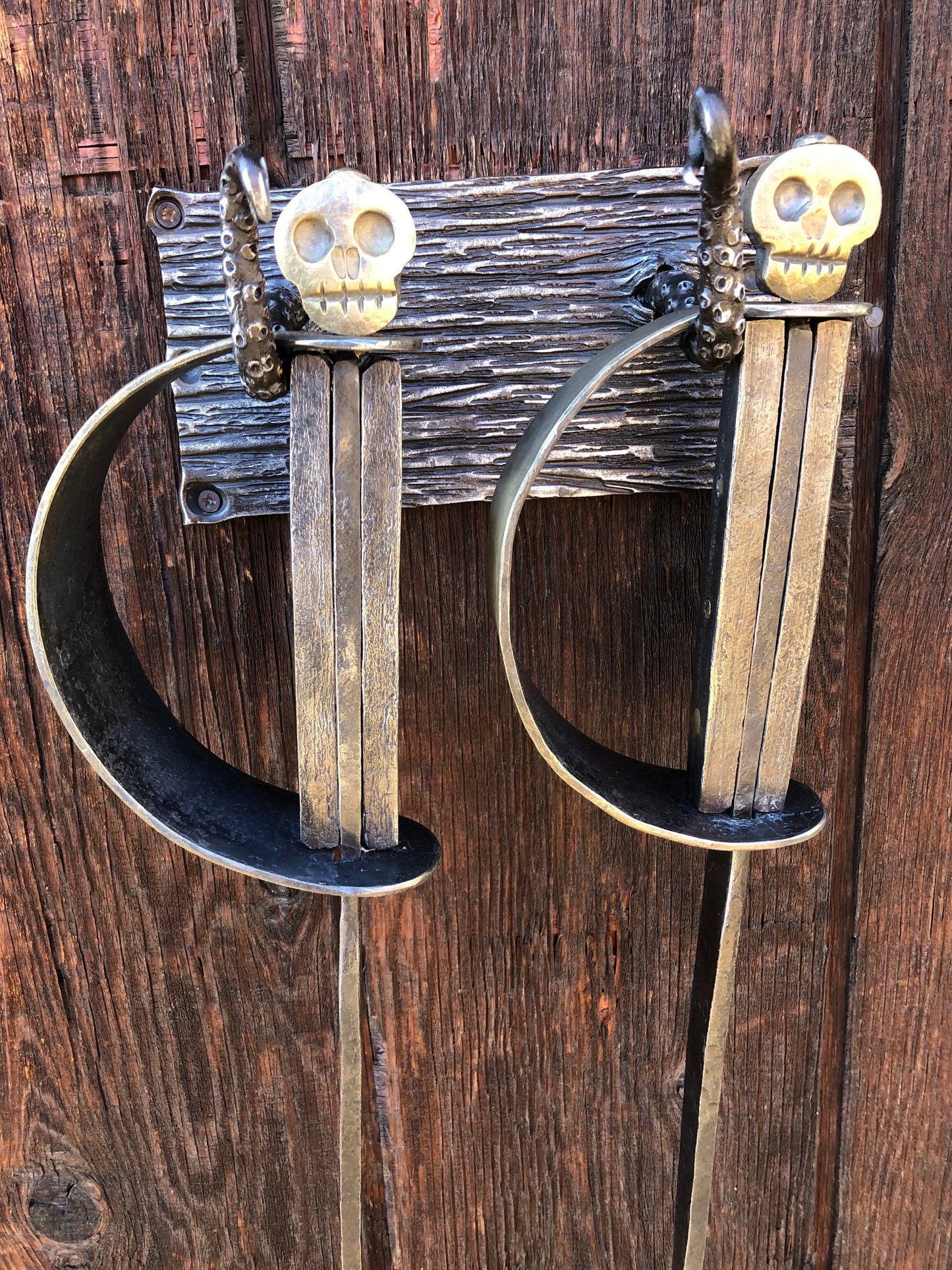Fireplace Set Hand Forged Pirate Sword Style - Nautical Art - Wall Mounted - Handmade In USA