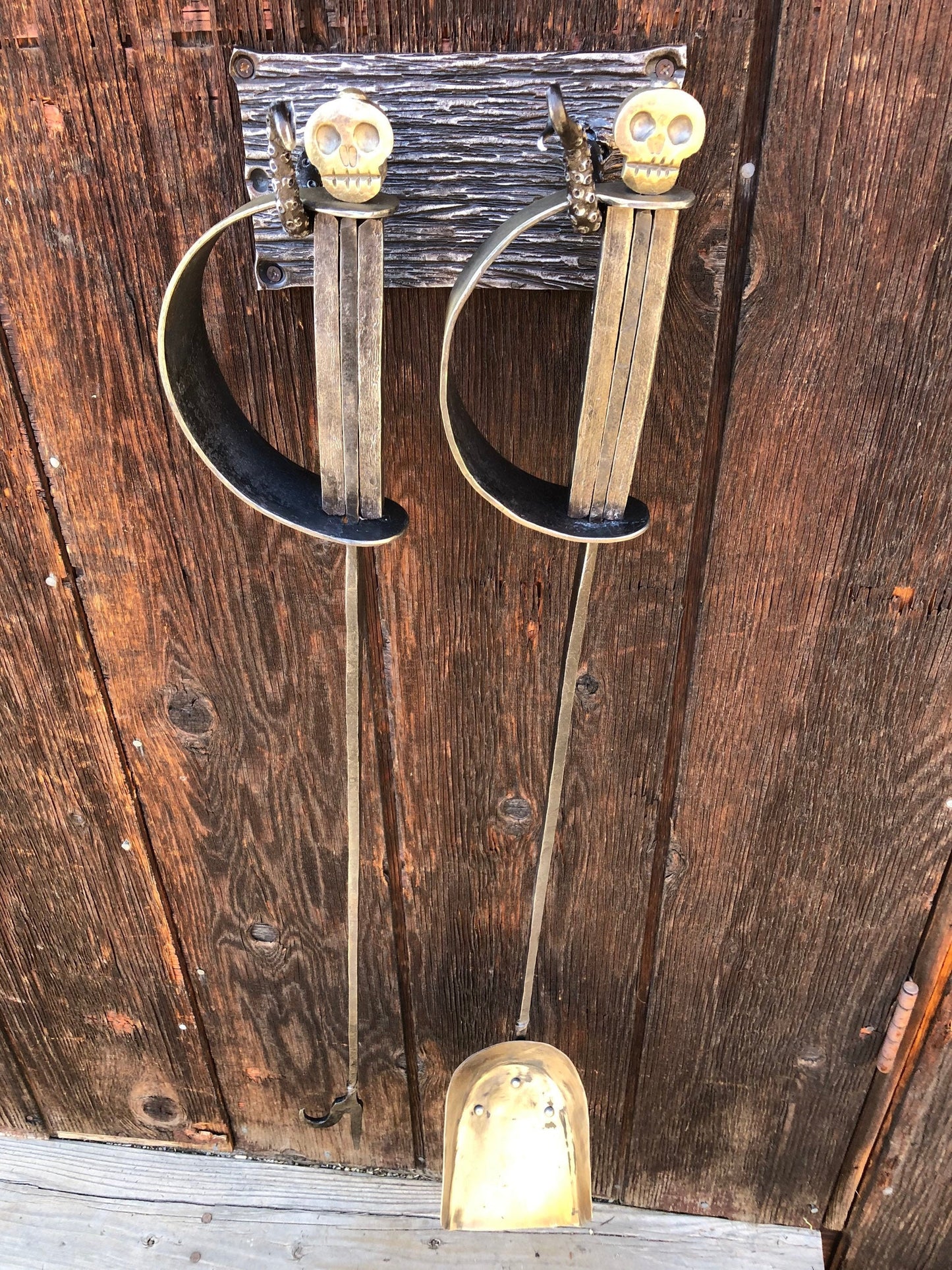 Fireplace Set Hand Forged Pirate Sword Style - Nautical Art - Wall Mounted - Handmade In USA