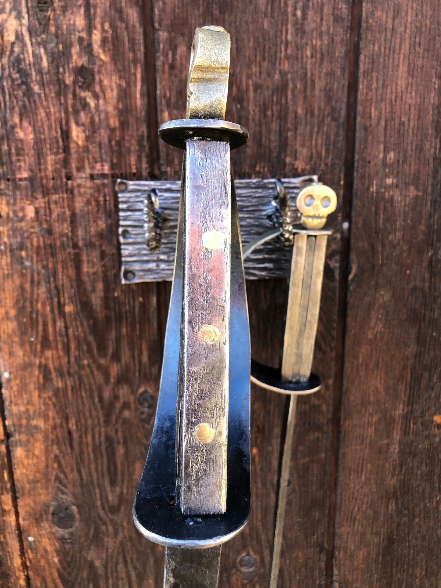 Fireplace Set Hand Forged Pirate Sword Style - Nautical Art - Wall Mounted - Handmade In USA
