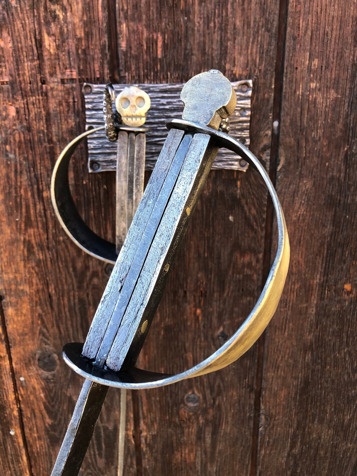 Fireplace Set Hand Forged Pirate Sword Style - Nautical Art - Wall Mounted - Handmade In USA