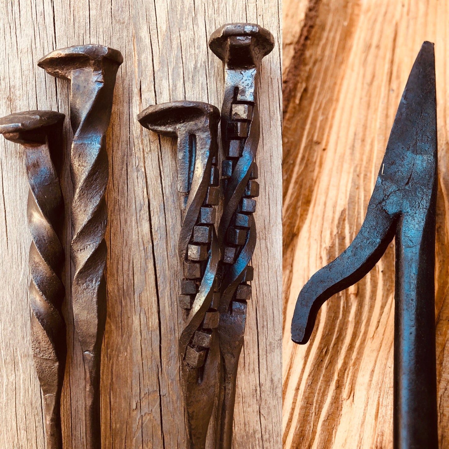 Fire Poker Hand Forged Iron Fire Pit Tool - Blacksmith -Railroad Spike Handle  - Bonfire - Handmade In USA