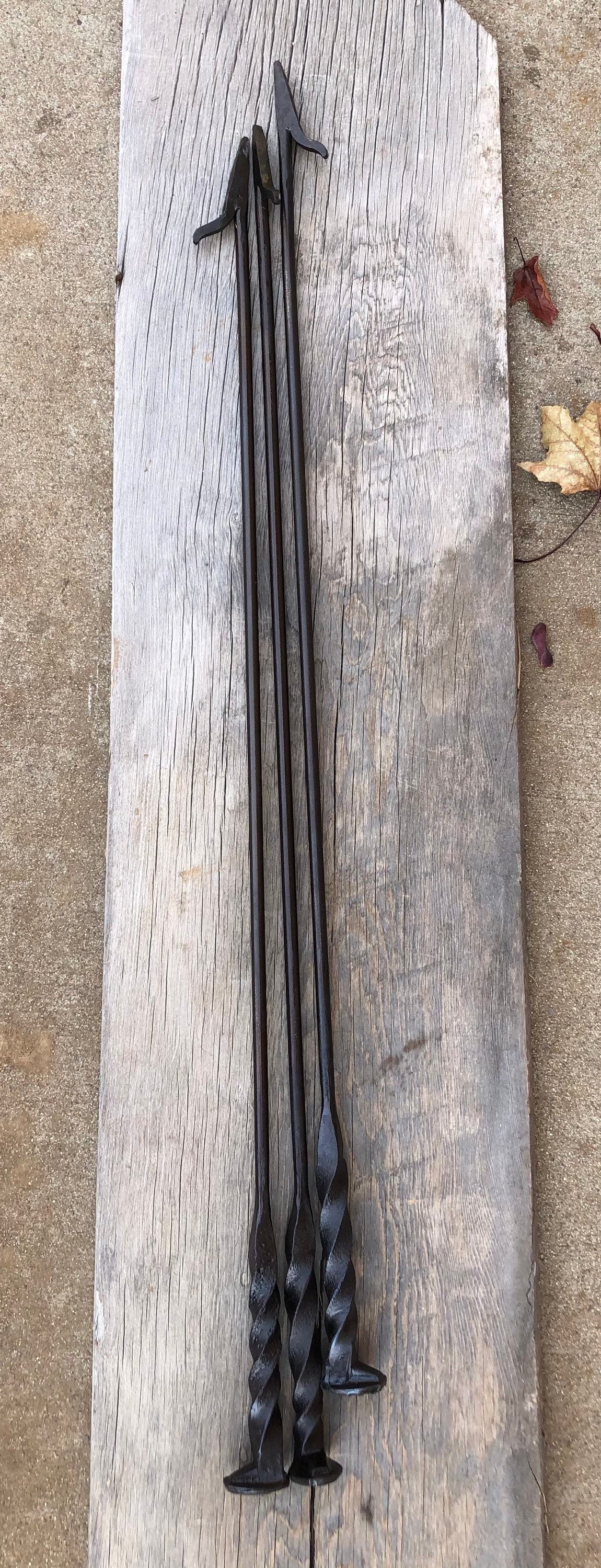 Fire Poker Hand Forged Iron Fire Pit Tool - Blacksmith -Railroad Spike Handle  - Bonfire - Handmade In USA