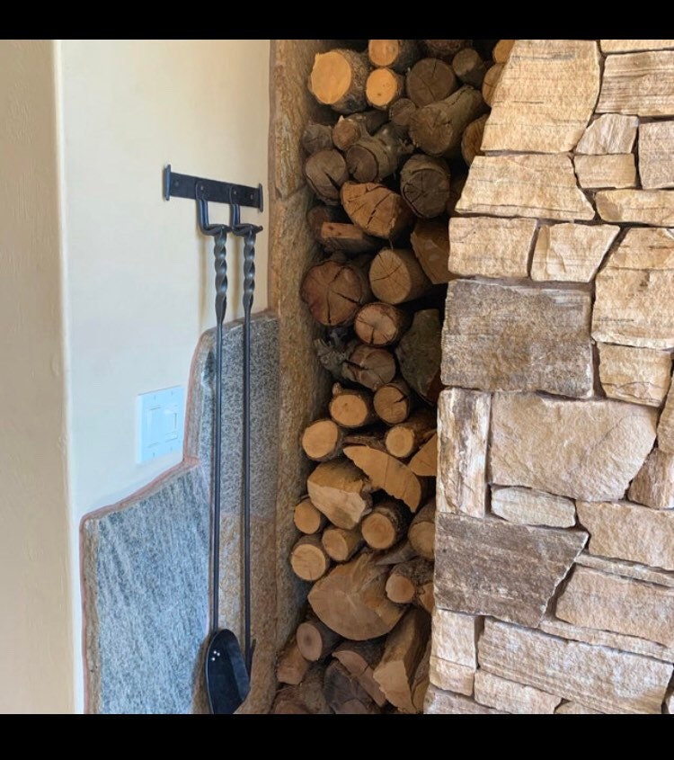 Fireplace Tool Set Shovel, Poker, Rack Iron - Wall Mounted - 3 Piece - Rack, Shovel and Poker - Handmade In USA