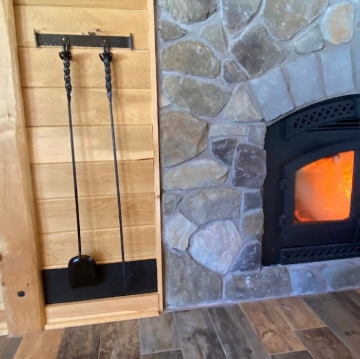 Fireplace Tool Set Shovel, Poker, Rack Iron - Wall Mounted - 3 Piece - Rack, Shovel and Poker - Handmade In USA