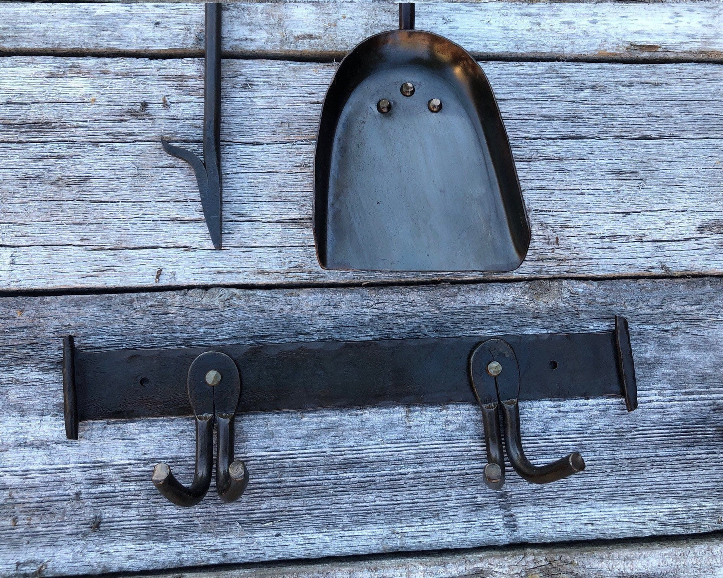 Fireplace Tool Set Shovel, Poker, Rack Iron - Wall Mounted - 3 Piece - Rack, Shovel and Poker - Handmade In USA