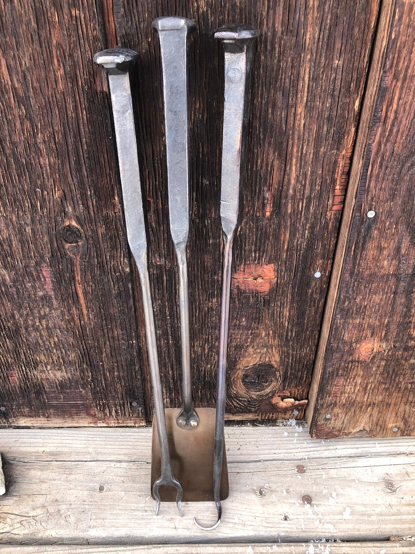 Barbecue Tool Set - Fork, Flipper, Spatula - Railroad Spike Fork, Flipper, and Spatula - Handmade in USA