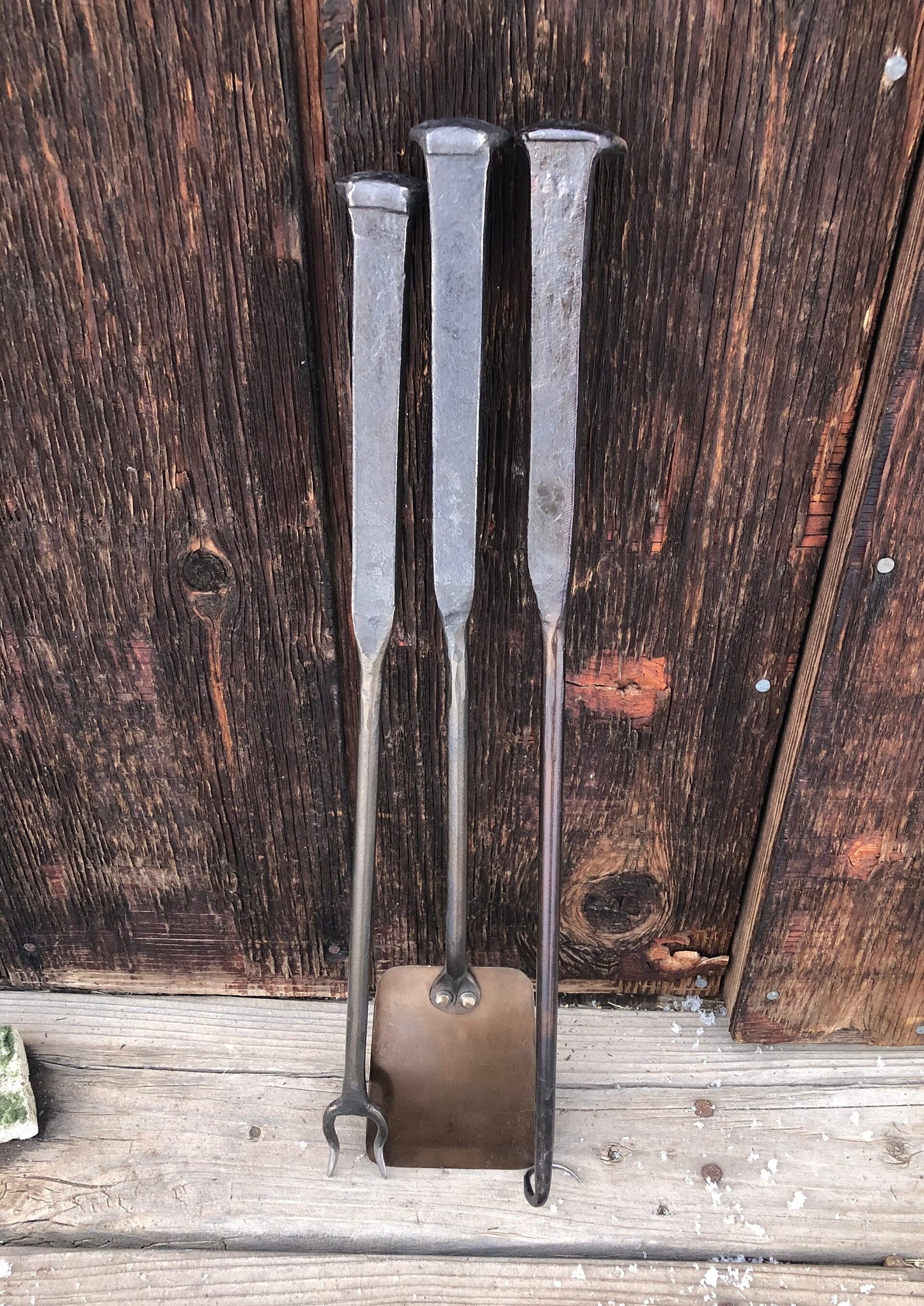 Barbecue Tool Set - Fork, Flipper, Spatula - Railroad Spike Fork, Flipper, and Spatula - Handmade in USA