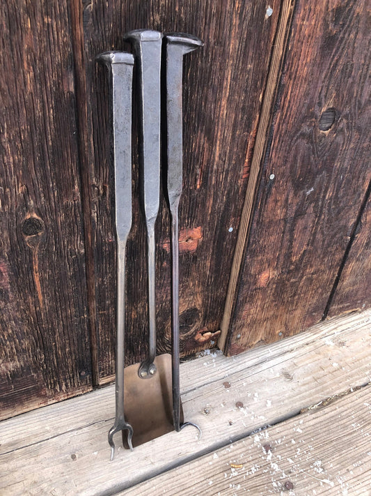 Barbecue Tool Set - Fork, Flipper, Spatula - Railroad Spike Fork, Flipper, and Spatula - Handmade in USA