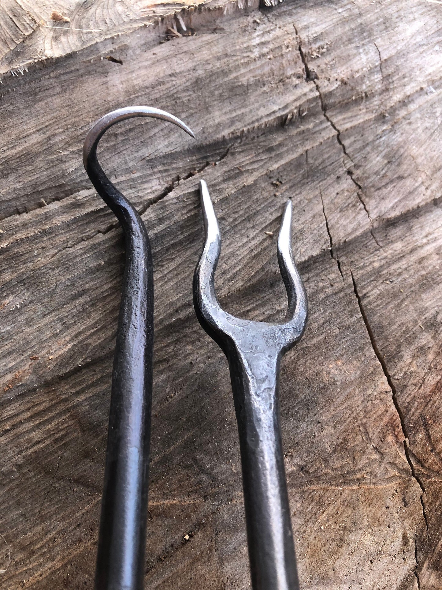 Barbecue Tool Set - Fork, Flipper, Spatula - Railroad Spike Fork, Flipper, and Spatula - Handmade in USA