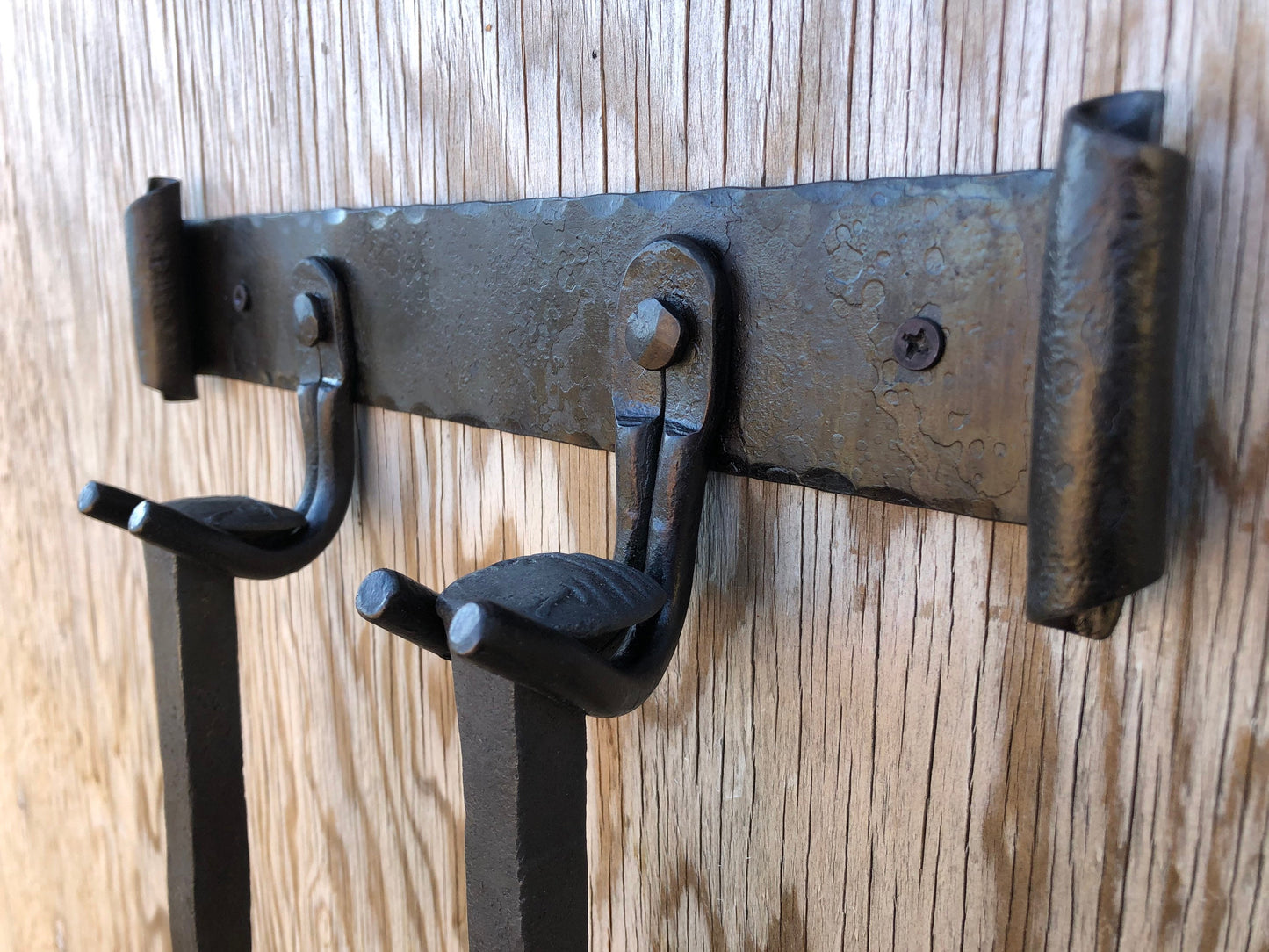 Metal Rack Hand Forged - Fireplace Tool Hanger - Kitchen  - Hooks - Hand Forged - Wall Mounted Hooks - Handmade In USA