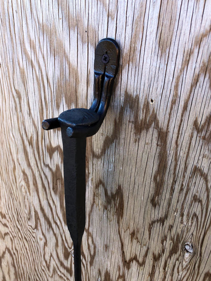 Metal Hook Hand Forged Iron - Fire Poker Hanger - Railroad Spike Handle - Handmade In USA