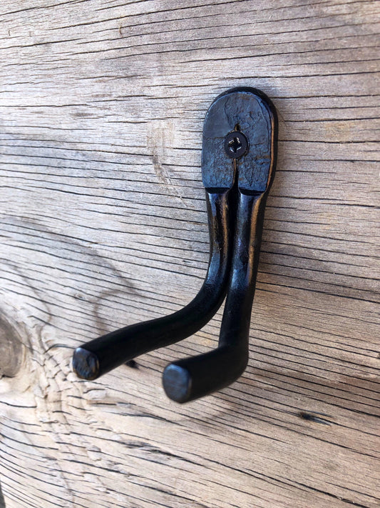 Metal Hook Hand Forged Iron - Fire Poker Hanger - Railroad Spike Handle - Handmade In USA