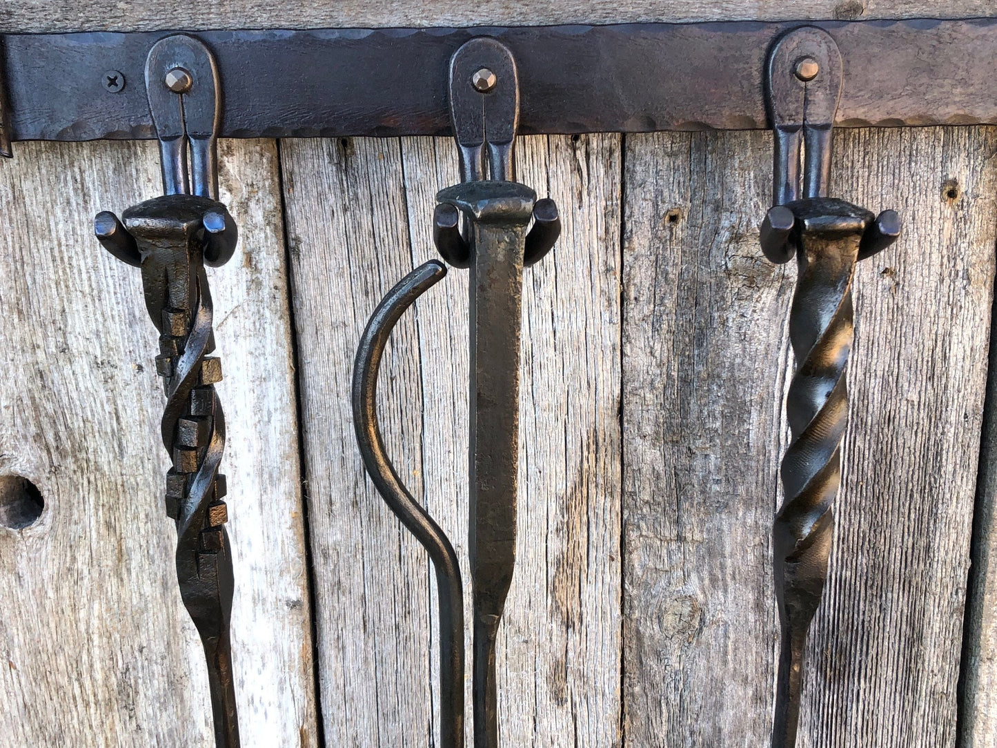 Metal Rack Hand Forged - Fireplace Tool Hanger - Kitchen  - Hooks - Hand Forged - Wall Mounted Hooks - Handmade In USA